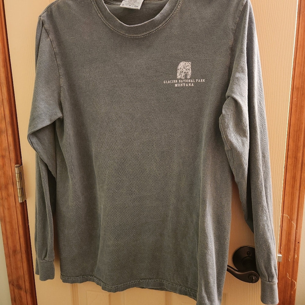 Glacier National Park cotton long sleeve Tshirt Map Of Park on back Sz Small
